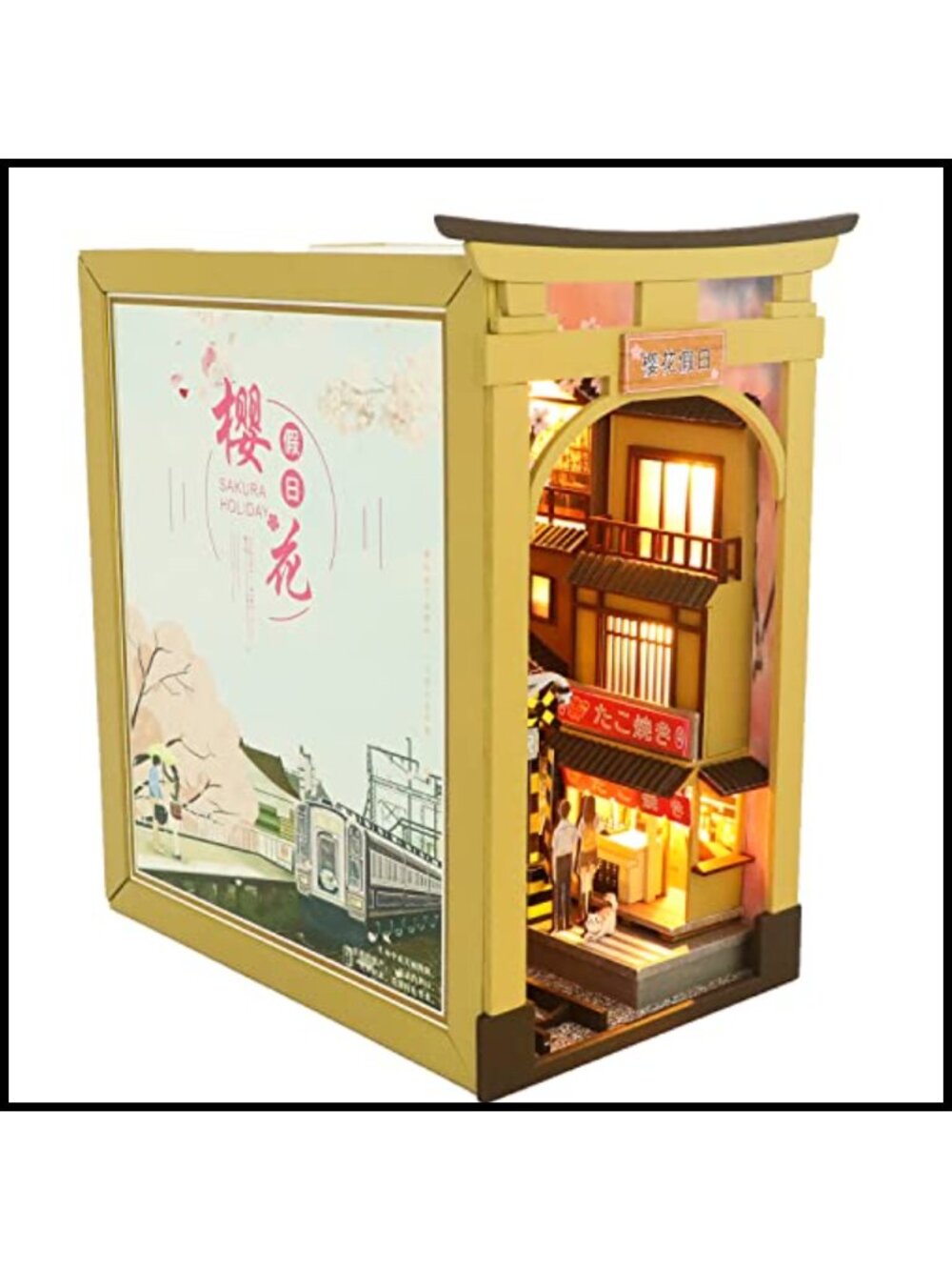 DIY Miniature Dollhouse Kit Wooden Book Nook LED Light Music Box